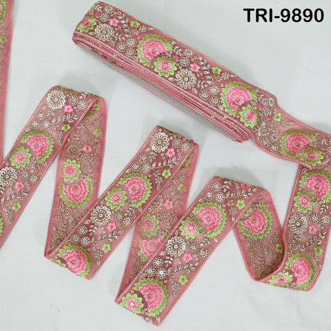 9 Yard Pink Embroidery Ribbon Beaded Trims Sari Border DIY Craft Lampshade Regency Reticules Victorian Handbags Junk Journal 5cm Indian