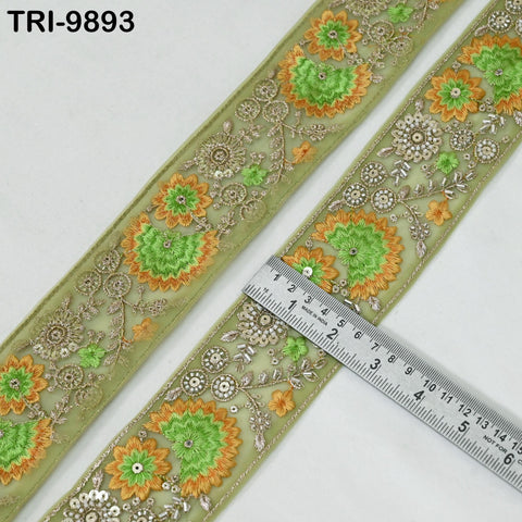 9 Yard Green Regency Reticules Victorian Handbags Junk Journal 6cm Indian Embroidery Ribbon Beaded Trims Sari Border DIY Craft Lampshade