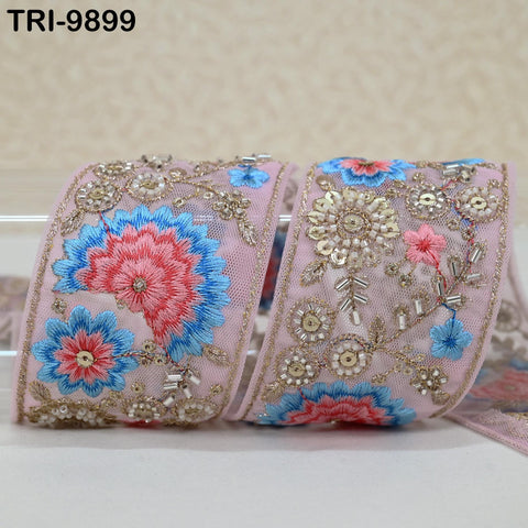 9 Yard Pink Indian Embroidery Ribbon Beaded Trim Sari Border DIY Craft Lampshade Regency Reticules Victorian Handbags Junk Journal 6cm