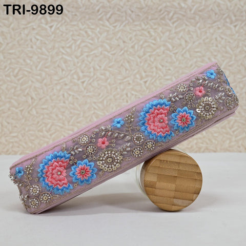 9 Yard Pink Indian Embroidery Ribbon Beaded Trim Sari Border DIY Craft Lampshade Regency Reticules Victorian Handbags Junk Journal 6cm
