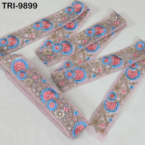 9 Yard Pink Indian Embroidery Ribbon Beaded Trim Sari Border DIY Craft Lampshade Regency Reticules Victorian Handbags Junk Journal 6cm