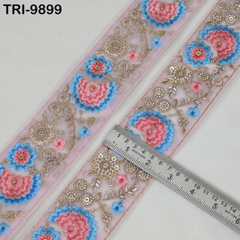 9 Yard Pink Indian Embroidery Ribbon Beaded Trim Sari Border DIY Craft Lampshade Regency Reticules Victorian Handbags Junk Journal 6cm