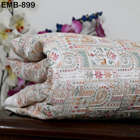 White Embroidered Fabric by the yard Sewing Crafting Indian Embroidery Dresses Costumes Regency Reticules Victorian Handbags Junk Journals