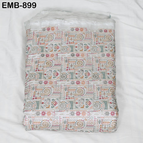 White Embroidered Fabric by the yard Sewing Crafting Indian Embroidery Dresses Costumes Regency Reticules Victorian Handbags Junk Journals