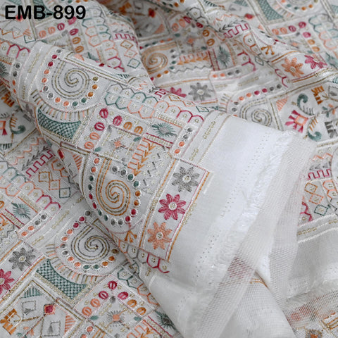 White Embroidered Fabric by the yard Sewing Crafting Indian Embroidery Dresses Costumes Regency Reticules Victorian Handbags Junk Journals