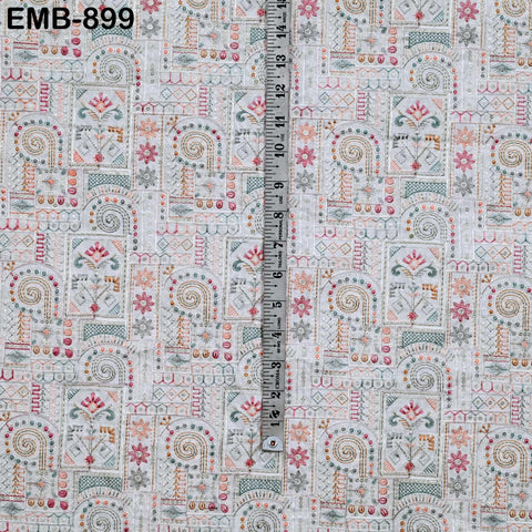 White Embroidered Fabric by the yard Sewing Crafting Indian Embroidery Dresses Costumes Regency Reticules Victorian Handbags Junk Journals