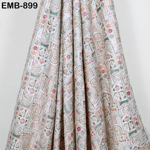 White Embroidered Fabric by the yard Sewing Crafting Indian Embroidery Dresses Costumes Regency Reticules Victorian Handbags Junk Journals