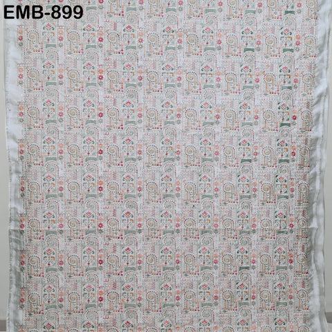 White Embroidered Fabric by the yard Sewing Crafting Indian Embroidery Dresses Costumes Regency Reticules Victorian Handbags Junk Journals