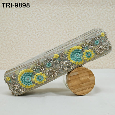 9 Yard Yellow Embroidery Ribbon Beaded Trims Sari Border DIY Craft Lampshade Regency Reticules Victorian Handbags Junk Journal 6cm Indian