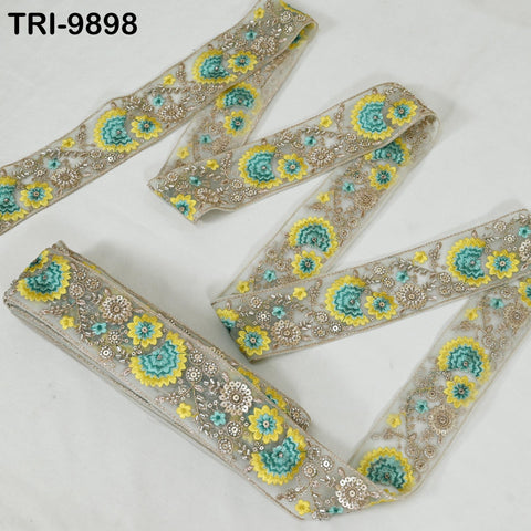 9 Yard Yellow Embroidery Ribbon Beaded Trims Sari Border DIY Craft Lampshade Regency Reticules Victorian Handbags Junk Journal 6cm Indian