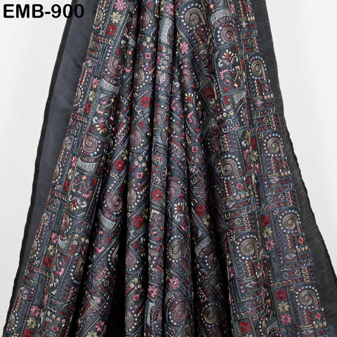 Grey Embroidered Fabric by the yard Sewing Crafting Indian Embroidery Dresses Costumes Regency Reticules Victorian Handbags Junk Journals