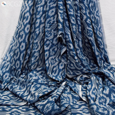 Blue Indian Ikat Cotton Fabric by the yard 2/60 Handwoven Kids Summer Dresses Handloom Home Decor Quilting Crafting Sewing Drapery Curtains