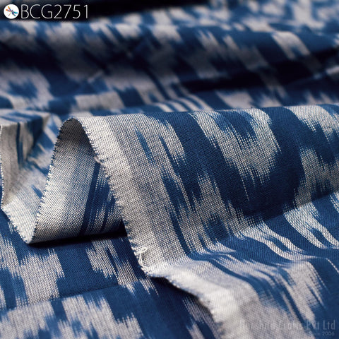 Blue Indian Ikat Cotton Fabric by the yard 2/60 Handwoven Kids Summer Dresses Handloom Home Decor Quilting Crafting Sewing Drapery Curtains