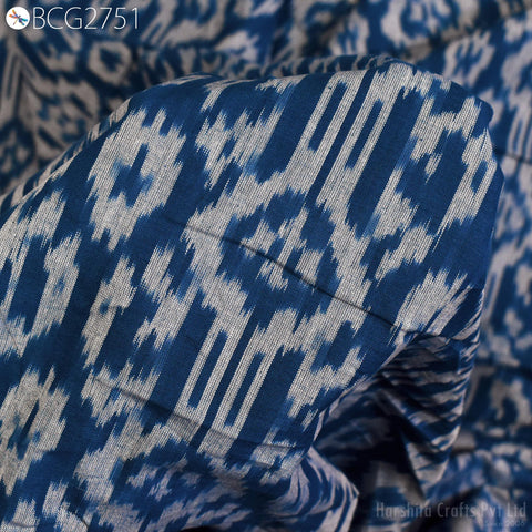 Blue Indian Ikat Cotton Fabric by the yard 2/60 Handwoven Kids Summer Dresses Handloom Home Decor Quilting Crafting Sewing Drapery Curtains