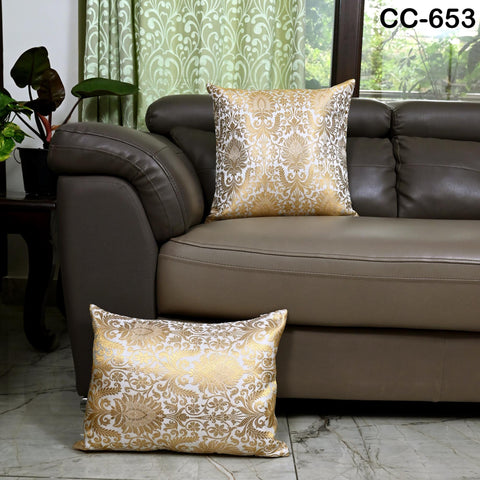Ivory & Gold Brocade Cushion Cover – Luxury Silk Throw Pillow Case – Decorative Indian Brocade Sofa Pillow for Festive / Wedding Home Décor