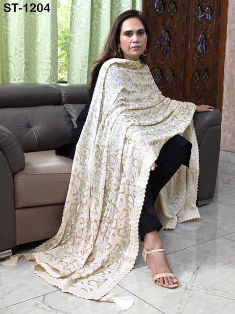 White Georgette Designer Dupatta for women, Bridal Wedding lehenga Chunni/Veil Sequin Scarf Indian Ethnic Dress Stole Ideal Gift Bridesmaid
