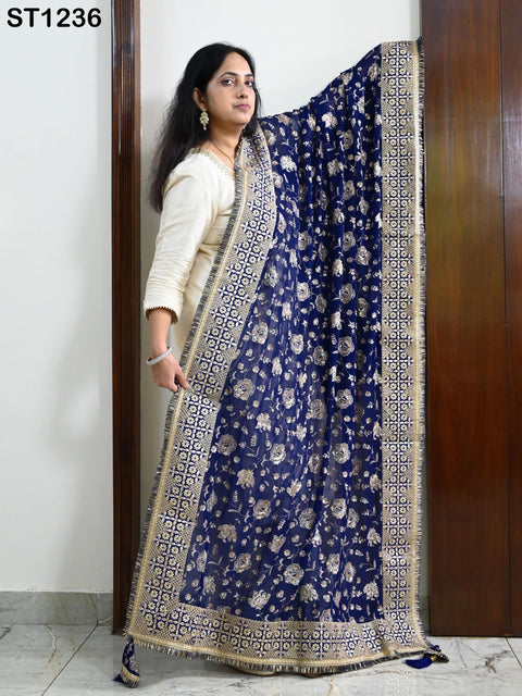 Blue Georgette Designer Dupatta for women, Bridal Wedding lehenga Chunni/Veil Sequin Scarf Indian Ethnic Dress Stole Ideal Gift Bridesmaid