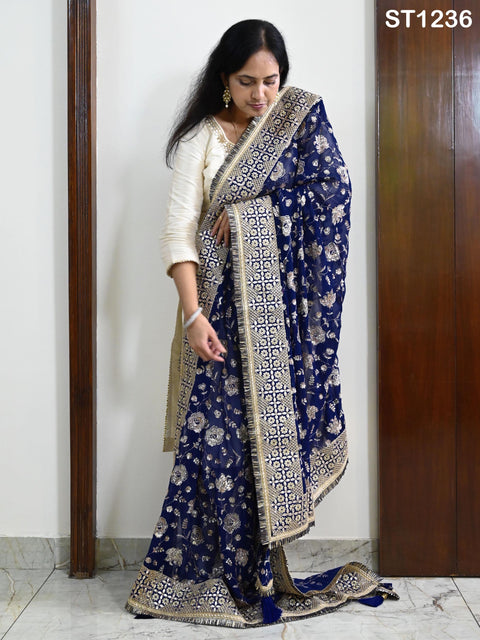 Blue Georgette Designer Dupatta for women, Bridal Wedding lehenga Chunni/Veil Sequin Scarf Indian Ethnic Dress Stole Ideal Gift Bridesmaid