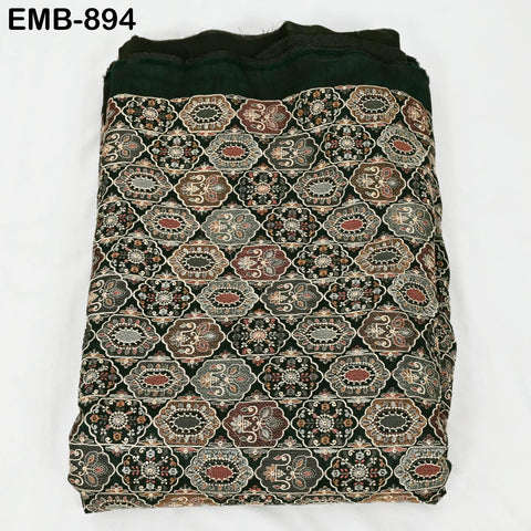 Green Embroidered Fabric by the yard Sewing Crafting Indian Embroidery Dresses Costumes Regency Reticules Victorian Handbags Junk Journals