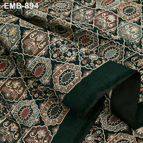 Green Embroidered Fabric by the yard Sewing Crafting Indian Embroidery Dresses Costumes Regency Reticules Victorian Handbags Junk Journals