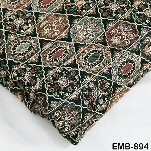 Green Embroidered Fabric by the yard Sewing Crafting Indian Embroidery Dresses Costumes Regency Reticules Victorian Handbags Junk Journals