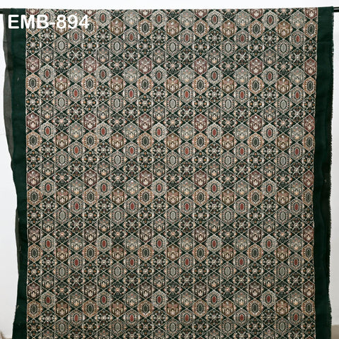 Green Embroidered Fabric by the yard Sewing Crafting Indian Embroidery Dresses Costumes Regency Reticules Victorian Handbags Junk Journals