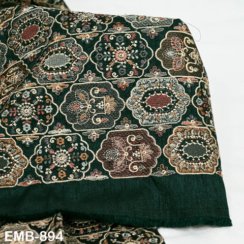 Green Embroidered Fabric by the yard Sewing Crafting Indian Embroidery Dresses Costumes Regency Reticules Victorian Handbags Junk Journals