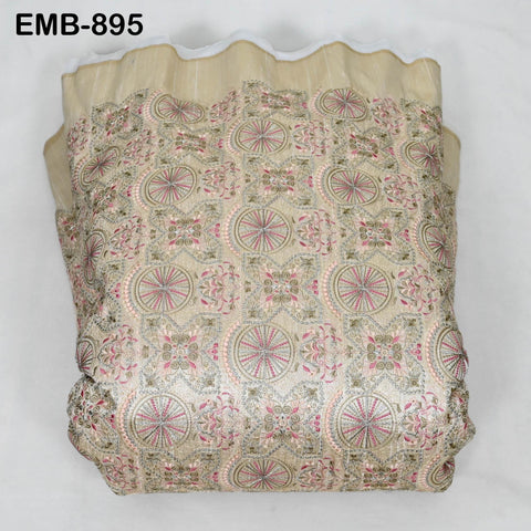 Ivory Embroidery Fabric by the yard Sewing Crafting Indian Wedding Dress Regency Reticules Victorian Handbags Marie Antoinette Junk Journals