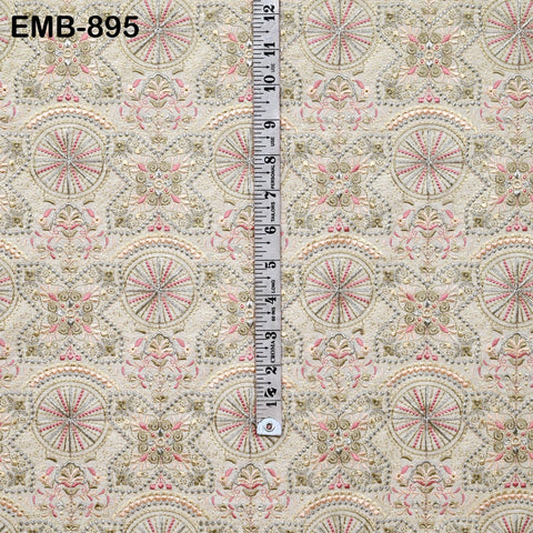 Ivory Embroidery Fabric by the yard Sewing Crafting Indian Wedding Dress Regency Reticules Victorian Handbags Marie Antoinette Junk Journals