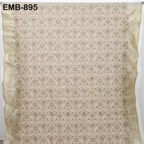 Ivory Embroidery Fabric by the yard Sewing Crafting Indian Wedding Dress Regency Reticules Victorian Handbags Marie Antoinette Junk Journals