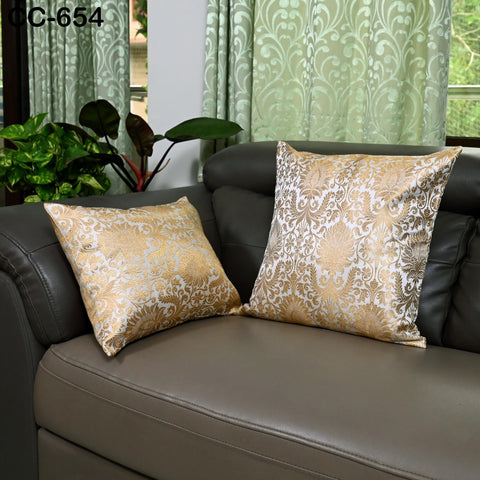 Ivory Gold Brocade Silk Cushion Cover, Luxury Decorative Throw Pillow Case, Indian Brocade Floral Home decor Accent Pillow for Sofa, Bed
