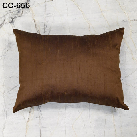 Pure silk Dupioni lumbar cushion cover in iridescent brown, multiple size options available.