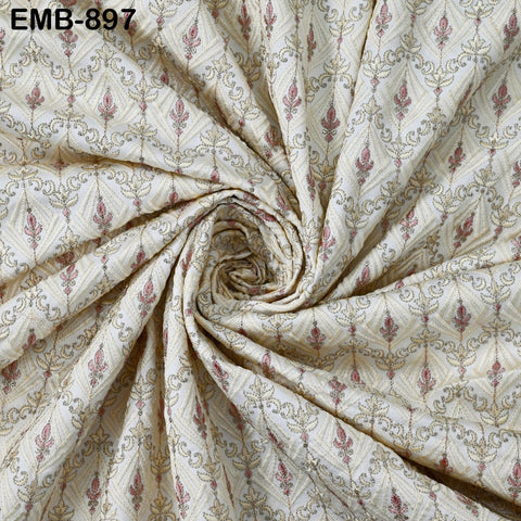 Ivory Embroidered Fabric by the yard Sewing DIY Crafting Embroidery Wedding Costumes Dolls Tote Bag Renaissance Dress Home Decor Upholstery