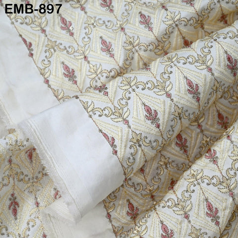 Ivory Embroidered Fabric by the yard Sewing DIY Crafting Embroidery Wedding Costumes Dolls Tote Bag Renaissance Dress Home Decor Upholstery