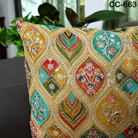 Embroidered Pillowcase | Indian Handmade Embroidery Throw Pillow cover Decorative Body Sham, Cushion Cover Boho Home Decor HouseWarming Gift