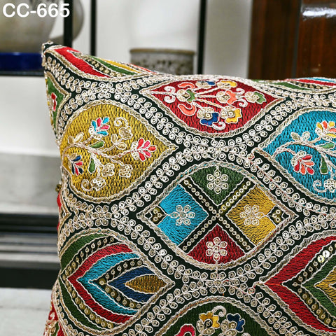 Embroidered Pillowcase | Indian Handmade Embroidery Throw Pillow cover Decorative Body Sham, Cushion Cover Boho Home Decor HouseWarming Gift