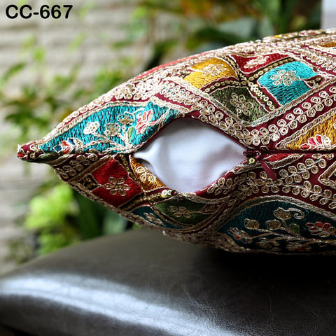 Embroidered Pillowcase | Indian Handmade Embroidery Throw Pillow cover Decorative Body Sham, Cushion Cover Boho Home Decor HouseWarming Gift
