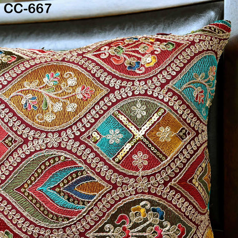 Embroidered Pillowcase | Indian Handmade Embroidery Throw Pillow cover Decorative Body Sham, Cushion Cover Boho Home Decor HouseWarming Gift