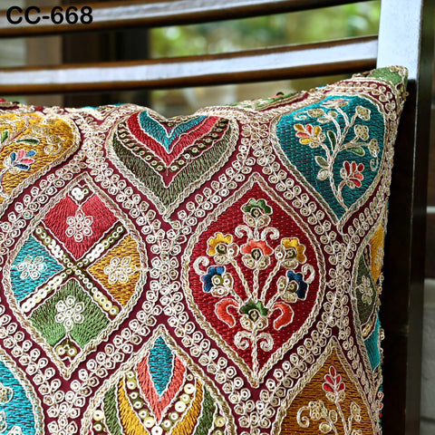 Embroidered Pillowcase | Indian Handmade Embroidery Throw Pillow cover Decorative Body Sham, Cushion Cover Boho Home Decor HouseWarming Gift