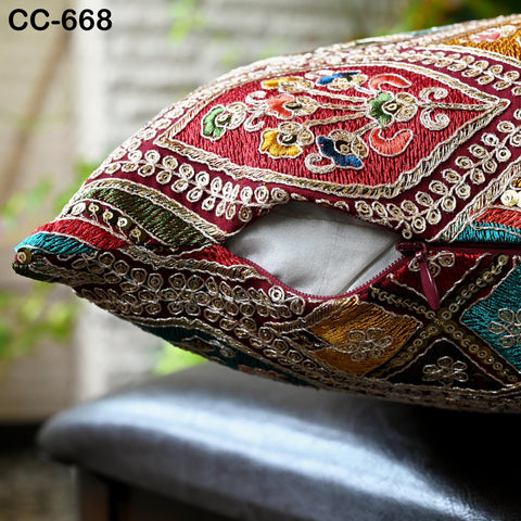 Embroidered Pillowcase | Indian Handmade Embroidery Throw Pillow cover Decorative Body Sham, Cushion Cover Boho Home Decor HouseWarming Gift