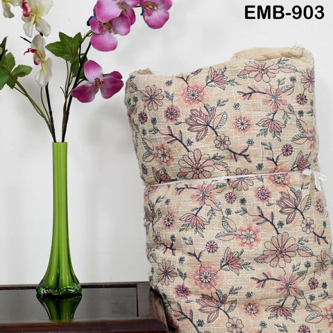 62'' Peach Indian Unbleached Cotton Embroidered Chennile Slub Fabric by the yard Sewing Crafting Jackets Bags Upholstery Bedcovers Quilting