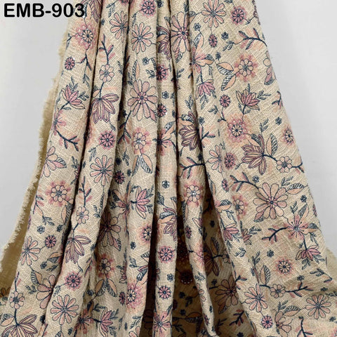 62'' Peach Indian Unbleached Cotton Embroidered Chennile Slub Fabric by the yard Sewing Crafting Jackets Bags Upholstery Bedcovers Quilting