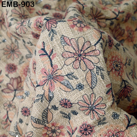 62'' Peach Indian Unbleached Cotton Embroidered Chennile Slub Fabric by the yard Sewing Crafting Jackets Bags Upholstery Bedcovers Quilting