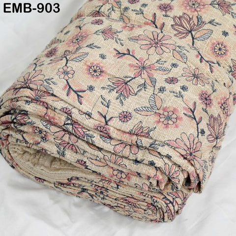 62'' Peach Indian Unbleached Cotton Embroidered Chennile Slub Fabric by the yard Sewing Crafting Jackets Bags Upholstery Bedcovers Quilting