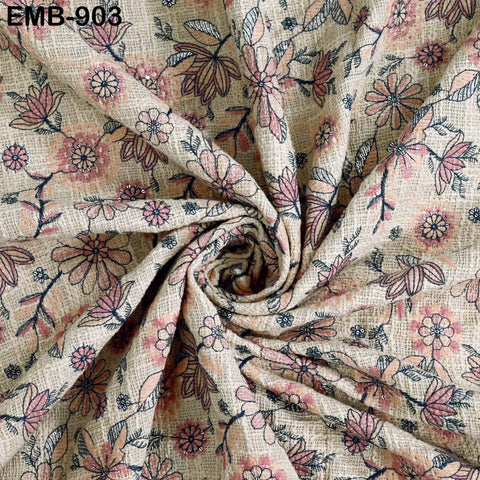 62'' Peach Indian Unbleached Cotton Embroidered Chennile Slub Fabric by the yard Sewing Crafting Jackets Bags Upholstery Bedcovers Quilting