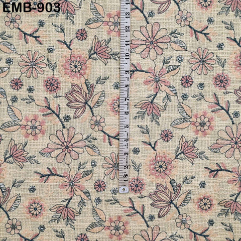 62'' Peach Indian Unbleached Cotton Embroidered Chennile Slub Fabric by the yard Sewing Crafting Jackets Bags Upholstery Bedcovers Quilting