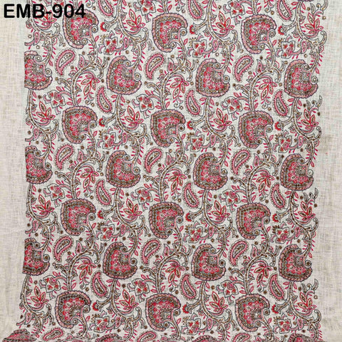 60'' Maroon Indian Unbleached Cotton Embroidered Chennile Slub Fabric by the yard Sewing Crafting Jackets Bags Upholstery Bedcovers Quilting