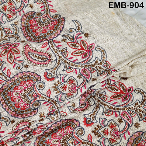 60'' Maroon Indian Unbleached Cotton Embroidered Chennile Slub Fabric by the yard Sewing Crafting Jackets Bags Upholstery Bedcovers Quilting