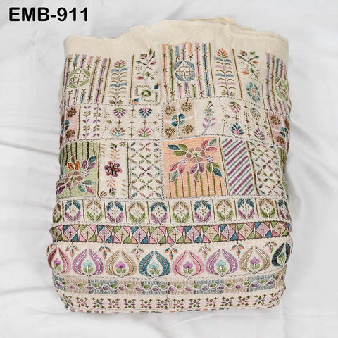 Natural Indian Embroidered Cotton Fabric by the Yard Flex Cotton Embroidery Summer Dresses Jackets Women Kids Bags Table Runner Sewing Craft