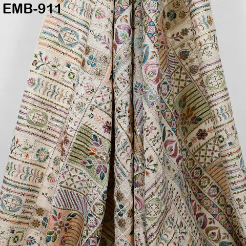 Natural Indian Embroidered Cotton Fabric by the Yard Flex Cotton Embroidery Summer Dresses Jackets Women Kids Bags Table Runner Sewing Craft